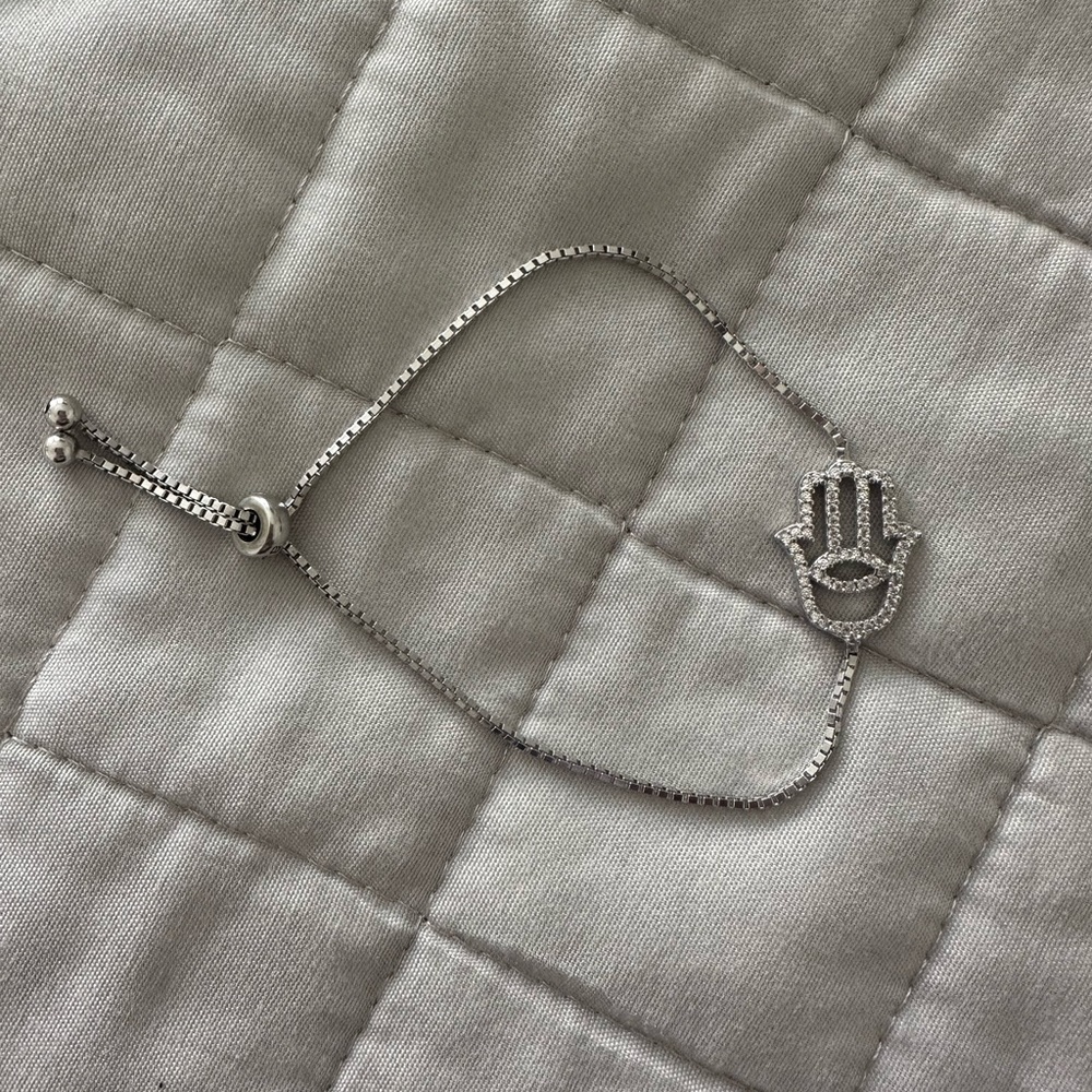 Adjustable bracelet with evil eye and hamsa hand - sterling silver